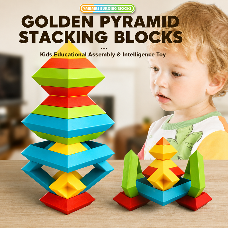 Wooden Pyramid Building Blocks Set for Kids | Creative STEM Balance Toy