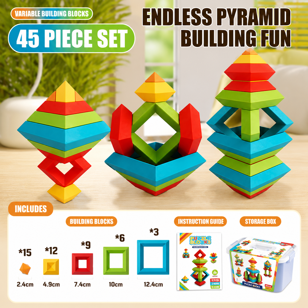 Wooden Pyramid Building Blocks Set for Kids | Creative STEM Balance Toy