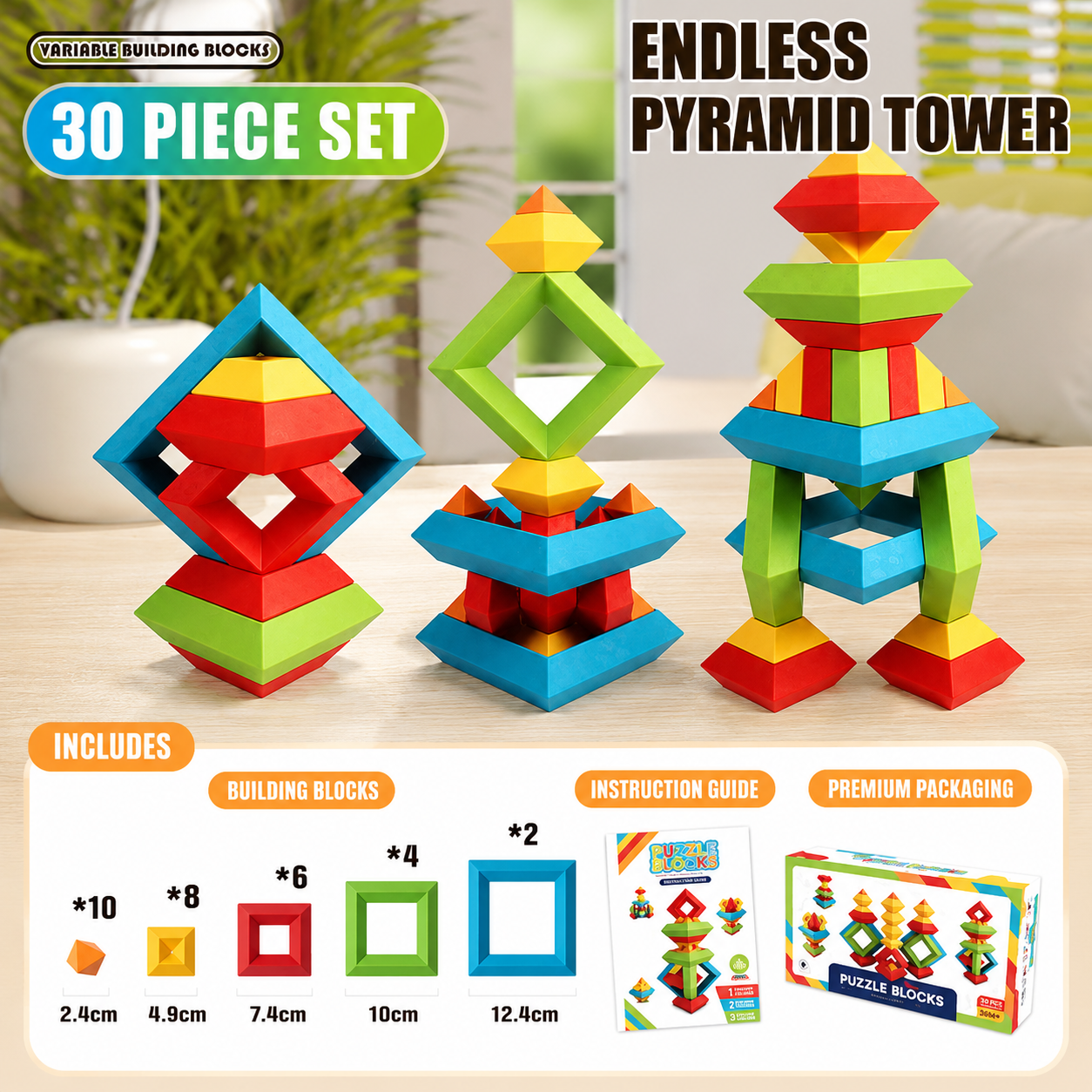 Wooden Pyramid Building Blocks Set for Kids | Creative STEM Balance Toy