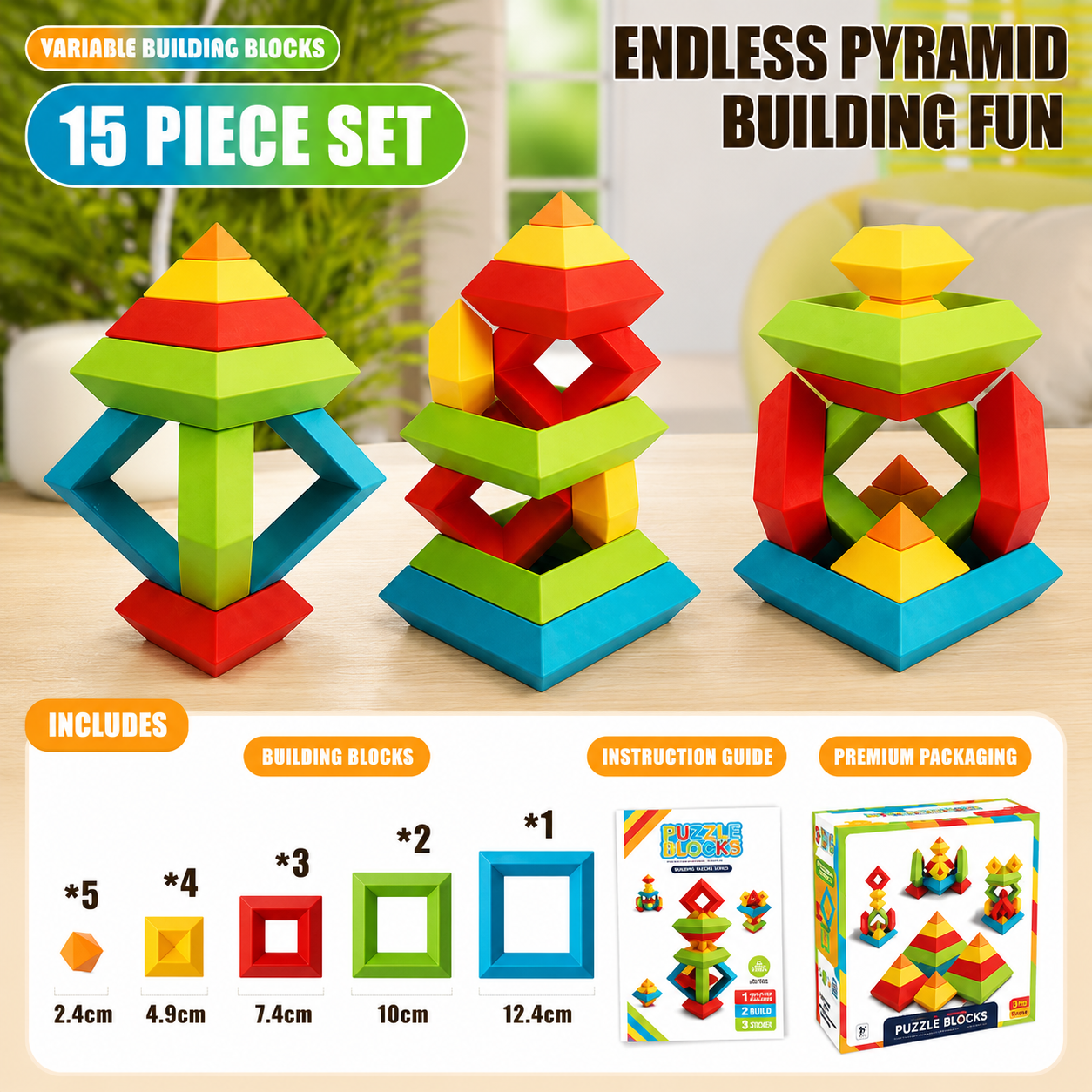 Wooden Pyramid Building Blocks Set for Kids | Creative STEM Balance Toy