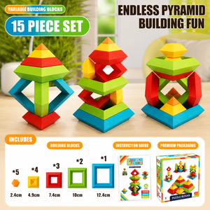 Wooden Pyramid Building Blocks Set for Kids | Creative STEM Balance Toy